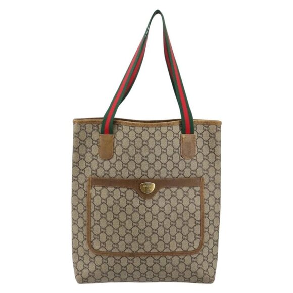 GUCCI GG Plus Supreme Web Sherry Line Tote Bag PVC Beige Gold - Picture 2 of 16